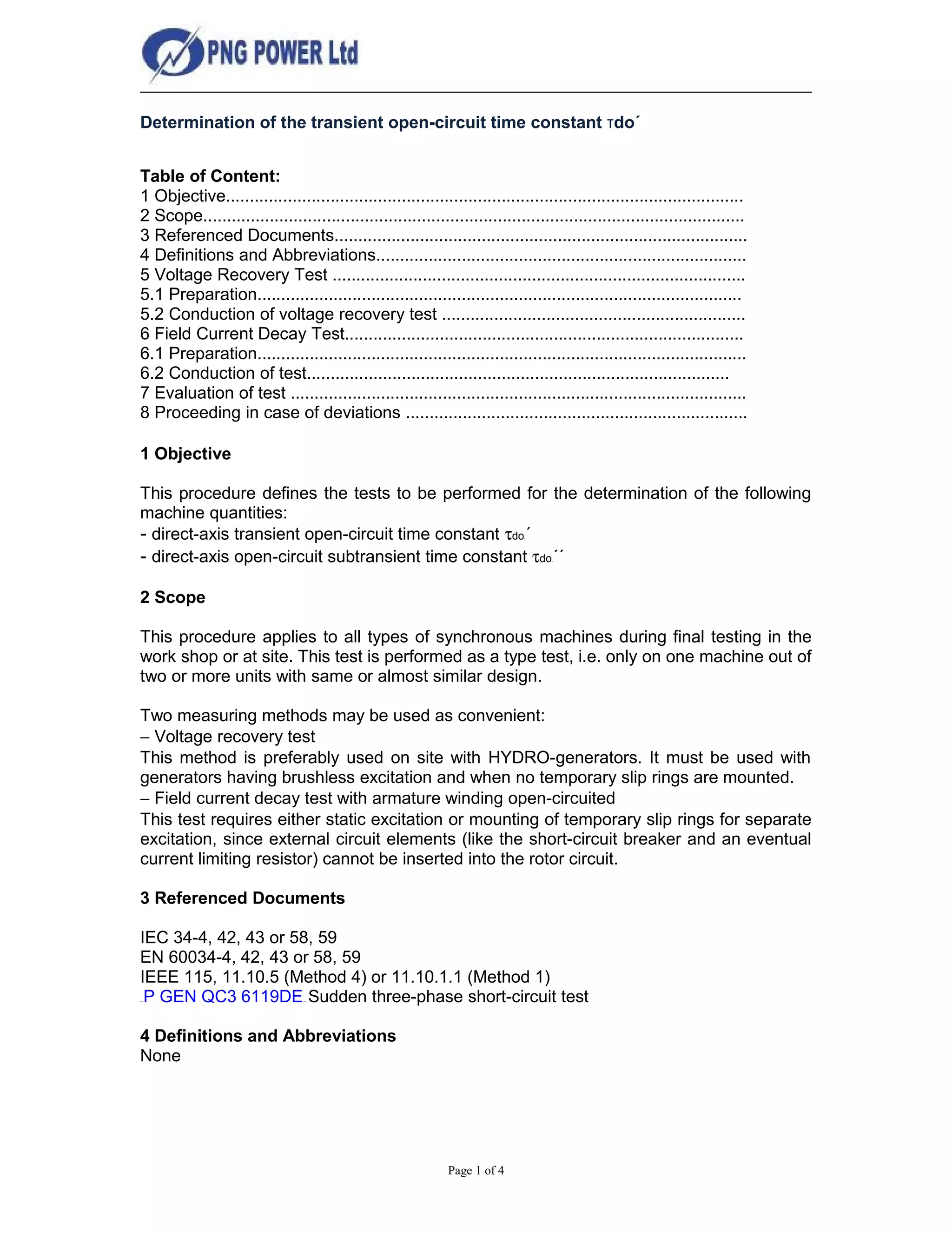 Determination of the transient open circuit time constant PDF