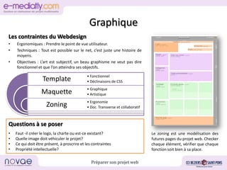 Graphique
Les contraintes du Webdesign
•   Ergonomiques : Prendre le point de vue utilisateur.
•   Techniques : Tout est p...