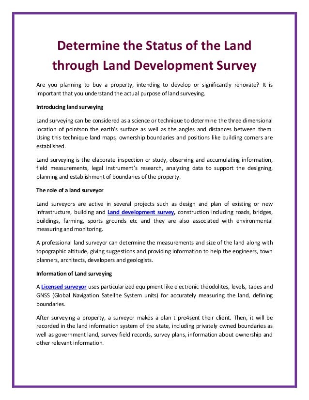 Determine the Status of the Land through Land Development Survey