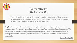 Determinism
( Hard or Scientific )
• The philosophical view that all events (including mental events) have a cause.
In oth...