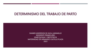 DETERMINISMO DEL TRABAJO DE PARTO
DAIMER ANDERSON DE AVILA JARAMILLO
RESIDENTE PRIMER AÑO
GINECOLOGIA Y OBSTETRICIA
MATERNIDAD DR ARMANDO CASTILLO PLAZA
2023
 