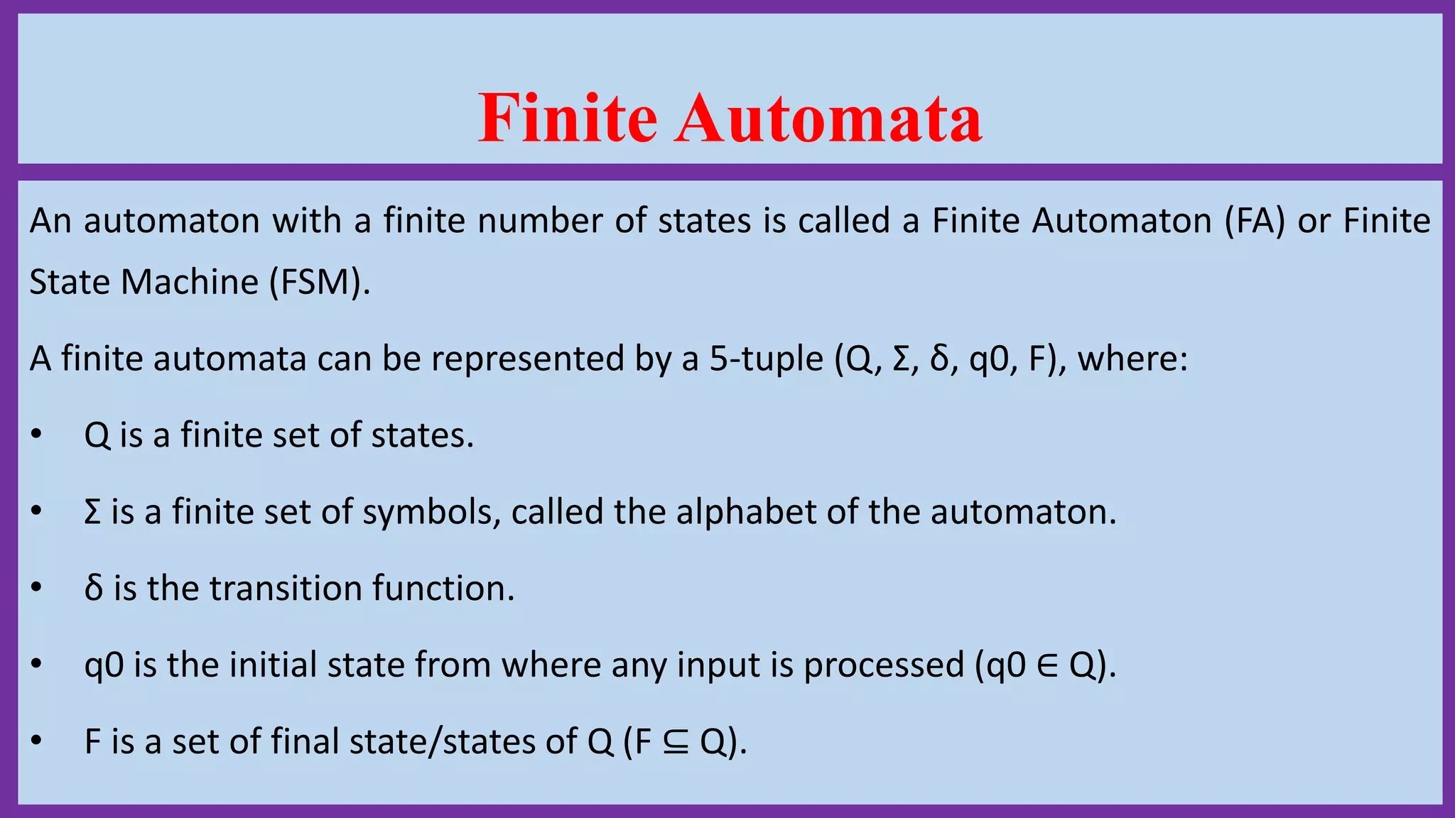 Finite Automata: Deterministic And Non-deterministic Finite 