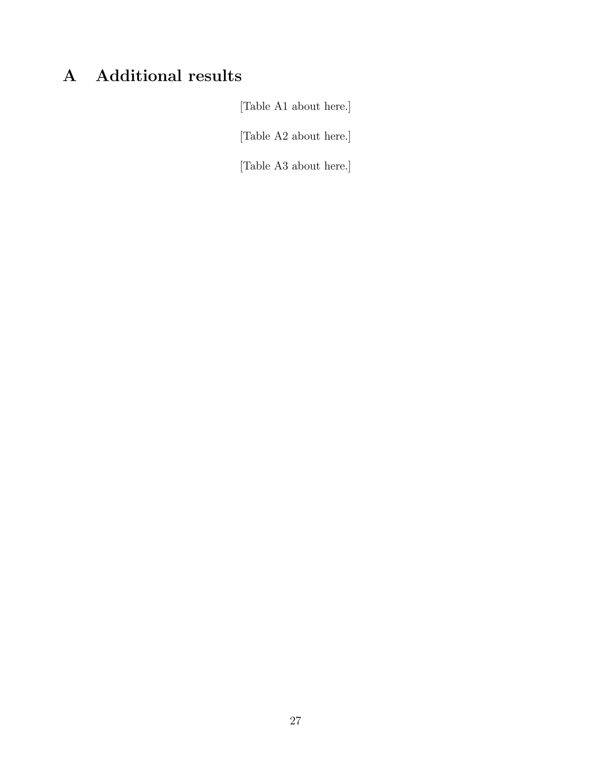 A Additional results
[Table A1 about here.]
[Table A2 about here.]
[Table A3 about here.]
27
 