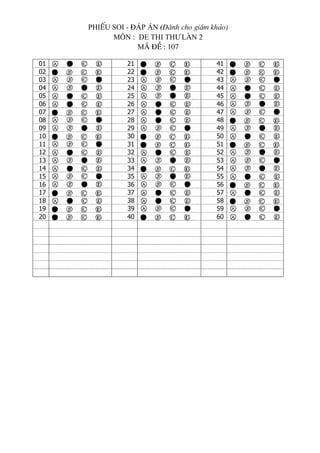 phiÕu soi - ®¸p ¸n (Dµnh cho gi¸m kh¶o)
           M«n : de thi th­ lµn 2
                  M· ®Ò : 107

01             21                       41
02             22                       42
03             23                       43
04             24                       44
05             25                       45
06             26                       46
07             27                       47
08             28                       48
09             29                       49
10             30                       50
11             31                       51
12             32                       52
13             33                       53
14             34                       54
15             35                       55
16             36                       56
17             37                       57
18             38                       58
19             39                       59
20             40                       60
 