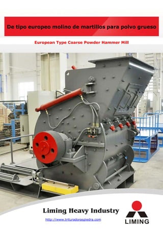 De tipo europeo molino de martillos para polvo grueso


         European Type Coarse Powder Hammer Mill




             http://www.trituradoraspiedra.com
 