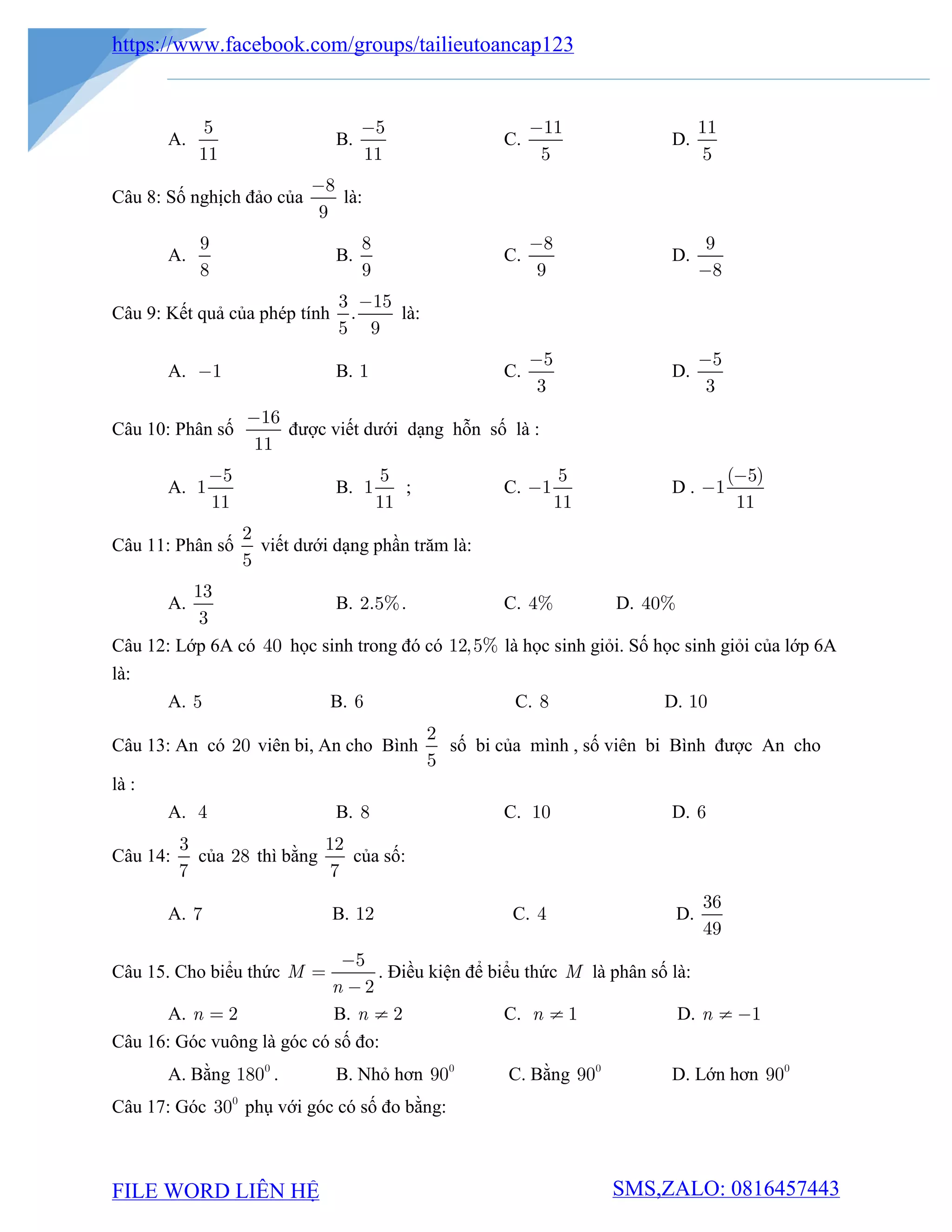 đề toán 6 học kì 2 các trường Hà Nội | PDF