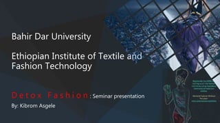 Bahir Dar University
Ethiopian Institute of Textile and
Fashion Technology
D e t o x F a s h i o n : Seminar presentation
By: Kibrom Asgele
 