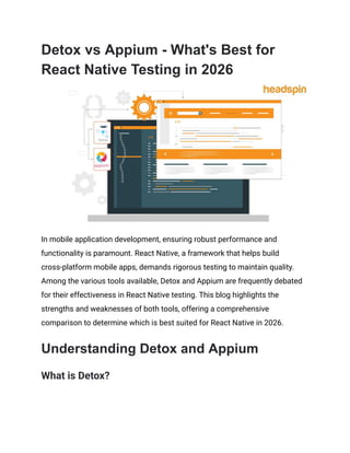 Detox vs Appium - What's Best for React Native Testing in 2026 | PDF