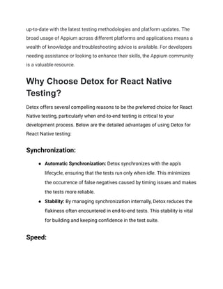 Detox vs Appium - What's Best for React Native Testing in 2026 | PDF