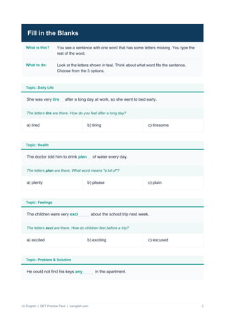 Det Letters DET Practice Questions — Free Duolingo English Test Practice Pack | PDF