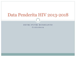 D E T R I P U T R I R U S D I A N T O
C 1 A A 1 6 0 1 9
Data Penderita HIV 2013-2018
 