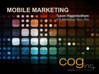 MOBILE MARKETING
            Tyson Higginbotham
            V.P. Marketing / Bus. Dev.
 