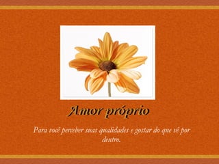 Amor próprio Para você perceber suas qualidades e gostar do que vê por dentro. 