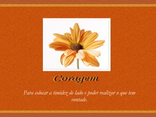 Coragem Para colocar a timidez de lado e poder realizar o que tem vontade. 