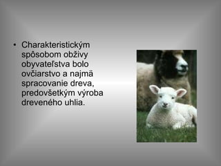 Charakteristickým spôsobom obživy obyvateľstva bolo ovčiarstvo a najmä spracovanie dreva, predovšetkým výroba dreveného uhlia.  