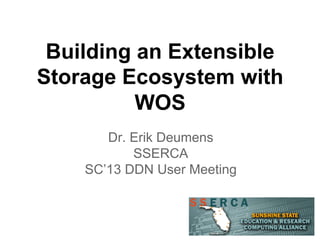Building an Extensible
Storage Ecosystem with
WOS
Dr. Erik Deumens
SSERCA
SC’13 DDN User Meeting

 