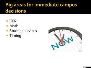  CCR
 Math
 Student services
 Timing
 