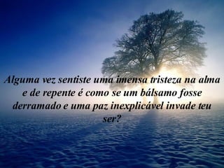 Alguma vez sentiste uma imensa tristeza na alma e de repente é como se um bálsamo fosse derramado e uma paz inexplicável invade teu ser? 