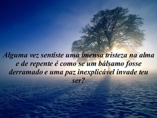 Alguma vez sentiste uma imensa tristeza na alma e de repente é como se um bálsamo fosse derramado e uma paz inexplicável invade teu ser? 