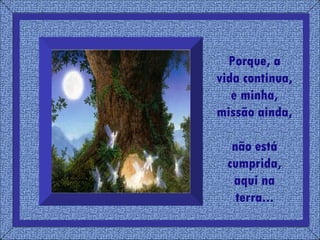 Porque, a vida continua, e minha, missão ainda,  não está cumprida, aqui na terra... 