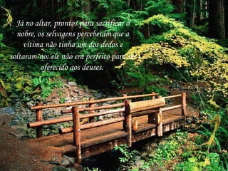 Já no altar, prontos para sacrificar o nobre, os selvagens perceberam que a vítima não tinha um dos dedos e soltaram-no: ele não era perfeito para ser   oferecido aos deuses.  