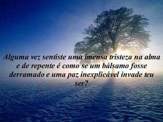 Alguma vez sentiste uma imensa tristeza na alma e de repente é como se um bálsamo fosse derramado e uma paz inexplicável invade teu ser? 