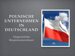 POLNISCHE
UNTERNEHMEN
     IN
DEUTSCHLAND
    Tätigkeitsfelder
 Beispielsunternehmen
 