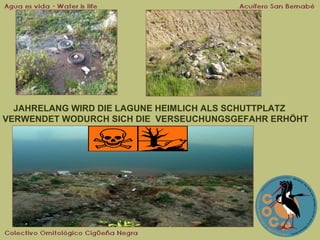 JAHRELANG WIRD DIE LAGUNE HEIMLICH ALS SCHUTTPLATZ
VERWENDET WODURCH SICH DIE VERSEUCHUNGSGEFAHR ERHÖHT

 