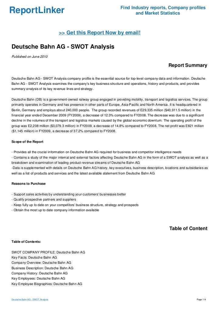 Deutsche Bahn Ag Swot Analysis
