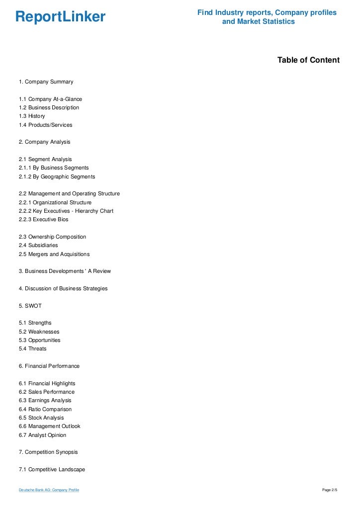 Deutsche Bank Ag Company Profile