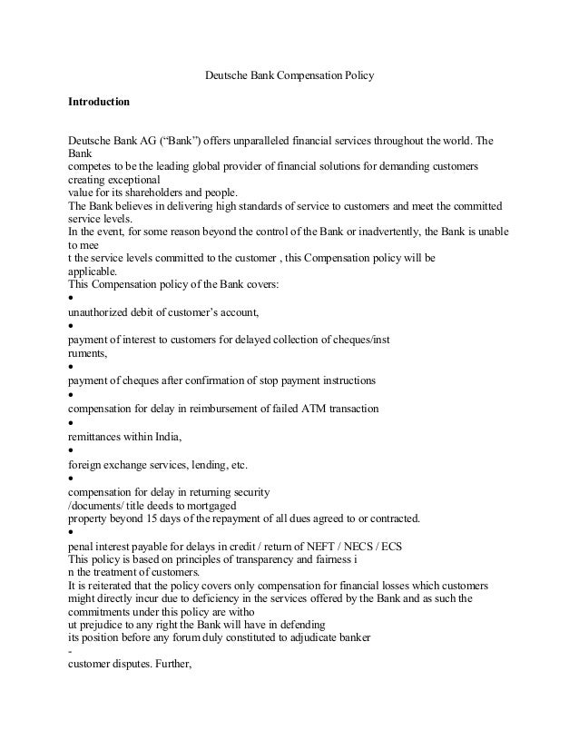 Deutsche Bank Compensation Policy