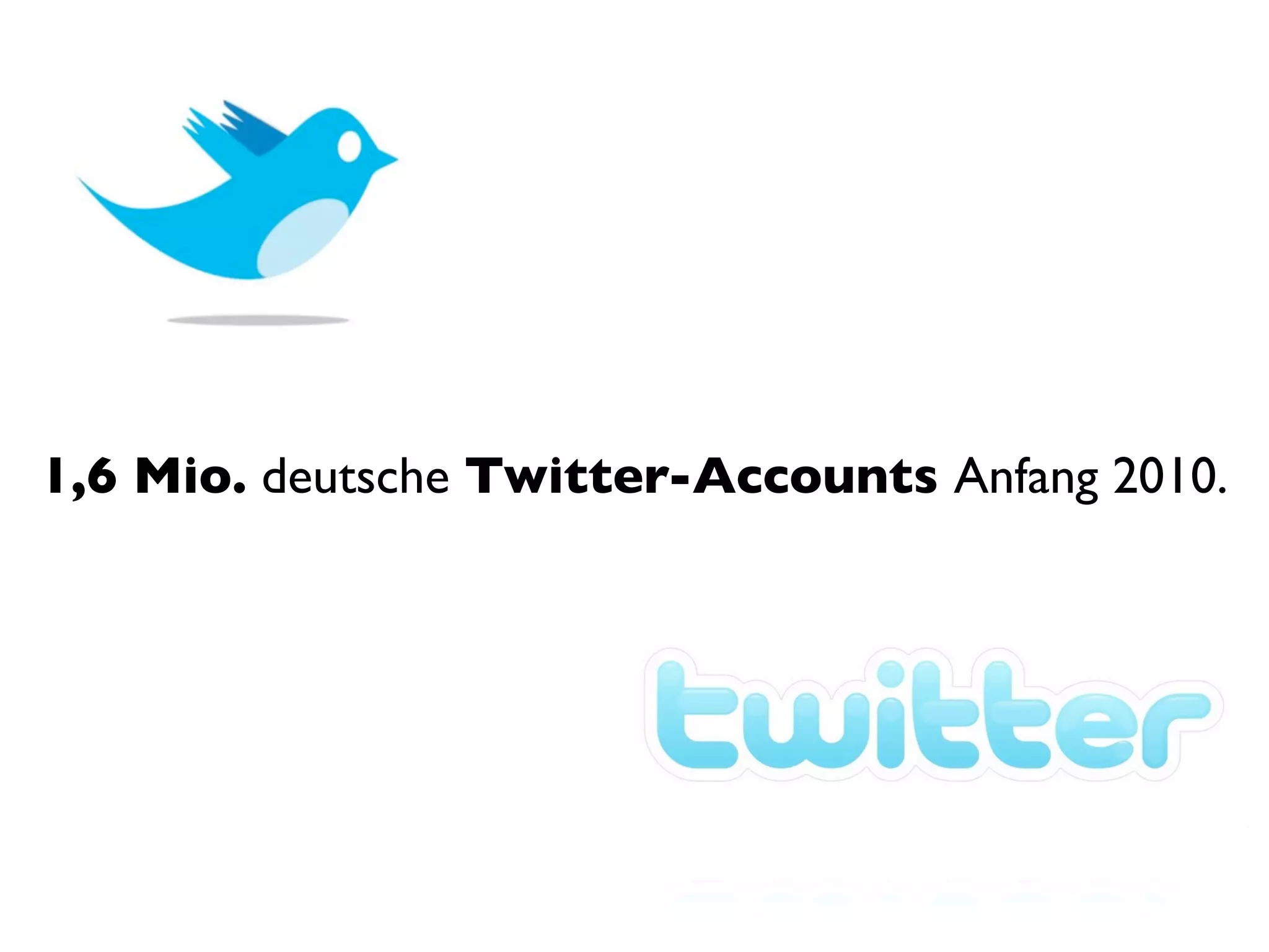 1,6 Mio. deutsche Twitter-Accounts Anfang 2010.
 