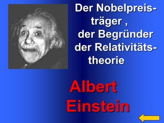 Der Nobelpreisträger ,
der Begründer
der Relativitätstheorie

Albert
Einstein

 