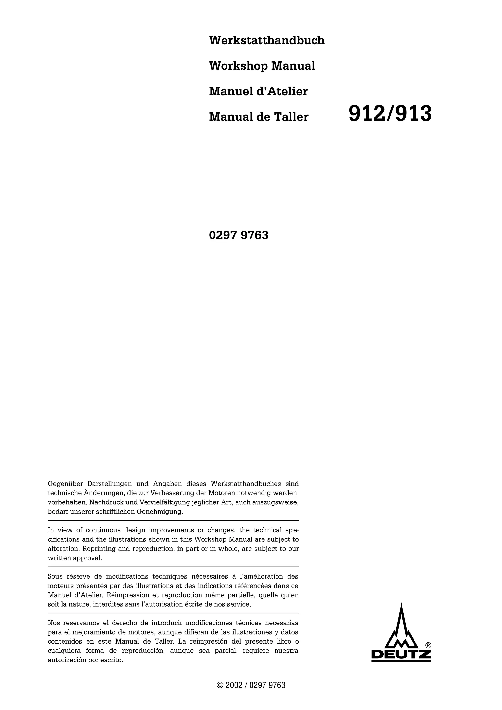 Deutz fahr 913 engine service repair manual