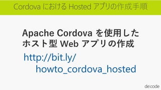 Apache Cordova を使用した
ホスト型 Web アプリの作成
http://bit.ly/
howto_cordova_hosted
 