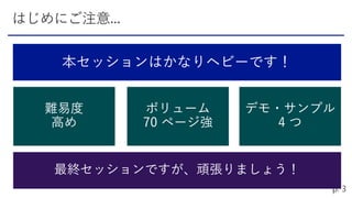 本セッションはかなりヘビーです！
最終セッションですが、頑張りましょう！
 