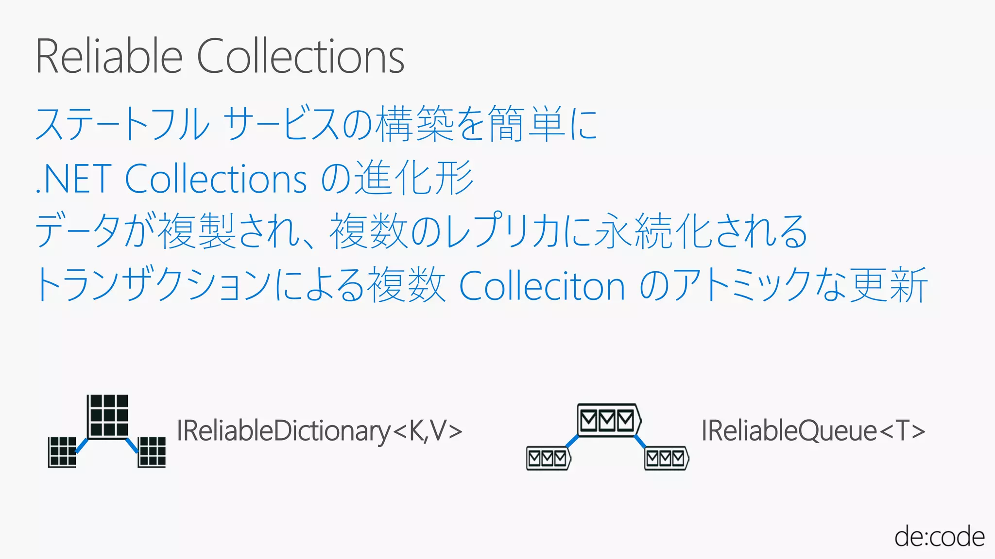 IReliableDictionary<K,V> IReliableQueue<T>
 