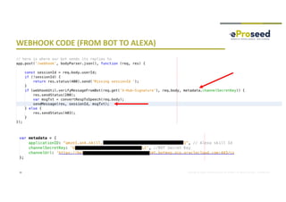Copyright © 2018, eProseed and/or its affiliates. All rights reserved. | Confidential
WEBHOOK CODE (FROM BOT TO ALEXA)
30
 