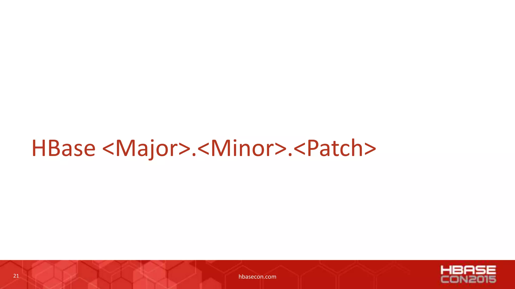 21 hbasecon.com
HBase <Major>.<Minor>.<Patch>
 