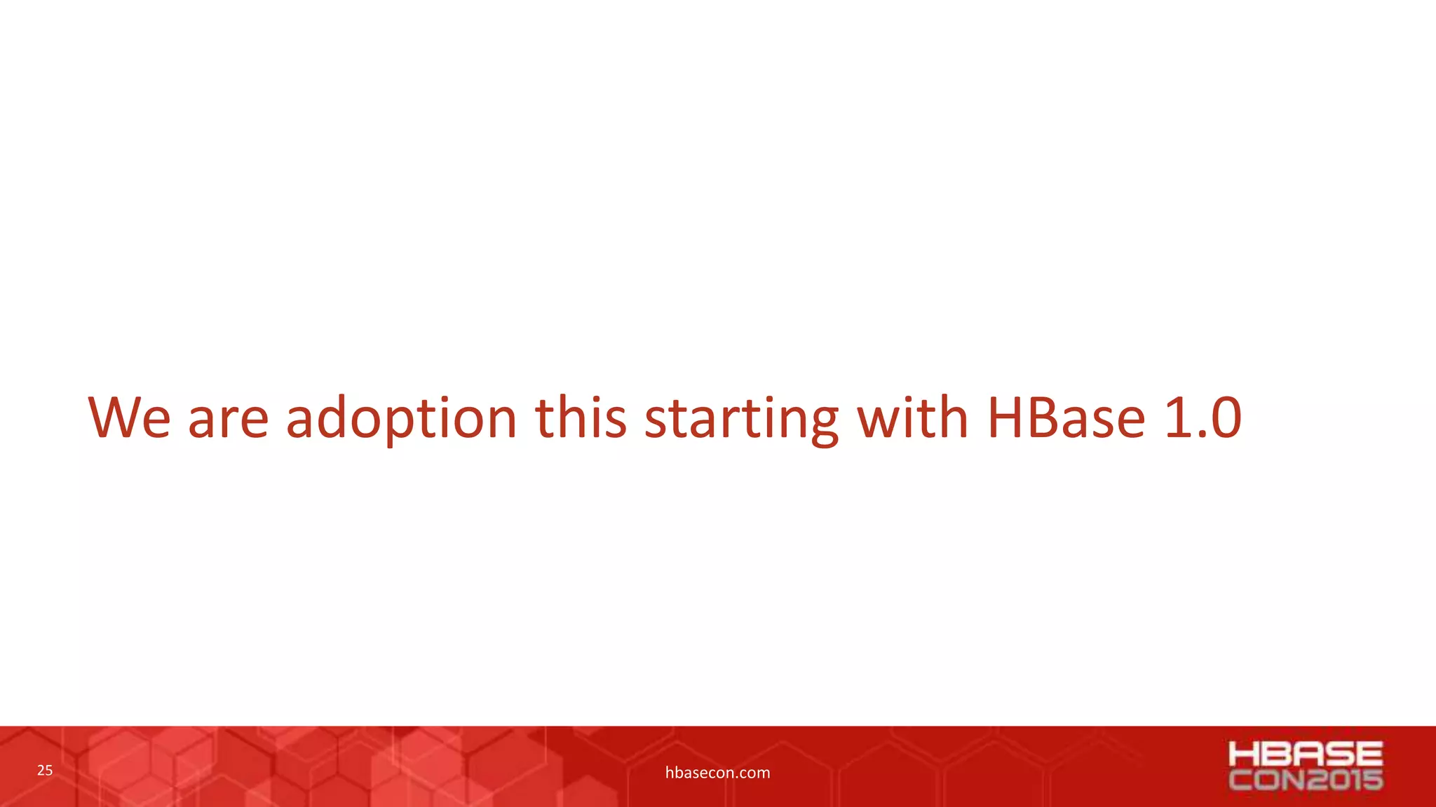 25 hbasecon.com
We are adoption this starting with HBase 1.0
 