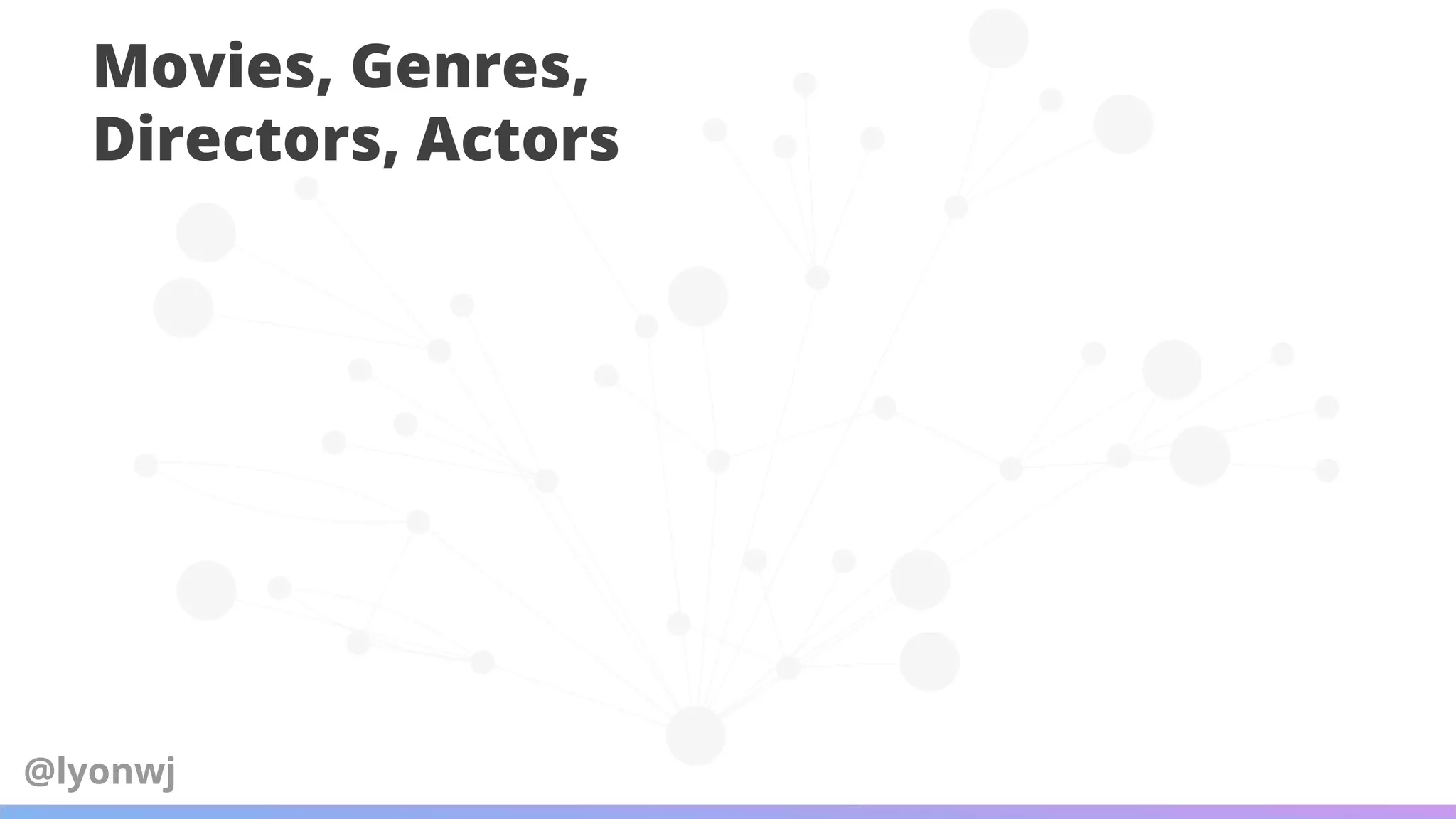 Movies, Genres,
Directors, Actors
@lyonwj
 