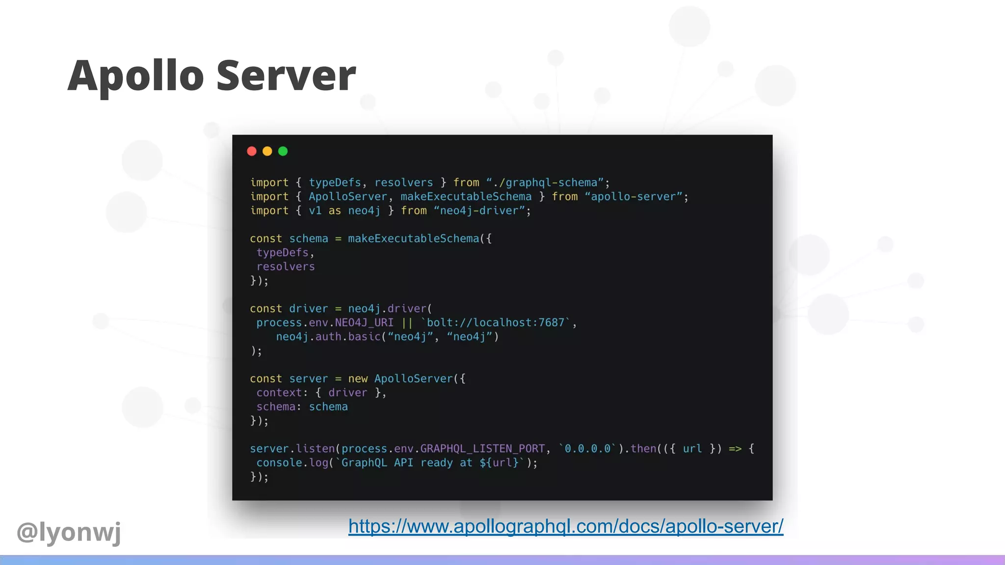 Apollo Server
https://www.apollographql.com/docs/apollo-server/@lyonwj
 