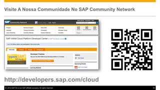 Visite A Nossa Communidade No SAP Community Network

http://developers.sap.com/cloud
© 2014 SAP AG or an SAP affiliate company. All rights reserved.

18

 