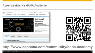 Aprenda Mais Na HANA Academy

http://www.saphana.com/community/hana-academy
© 2014 SAP AG or an SAP affiliate company. All rights reserved.

20

 
