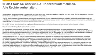© 2014 SAP AG oder ein SAP-Konzernunternehmen.
Alle Rechte vorbehalten.
Weitergabe und Vervielfältigung dieser Publikation...