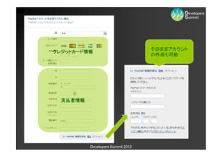 そのままアカウント
クレジットカード情報
                                   の作成も可能




  支払者情報




          Developers Summit 2012
 