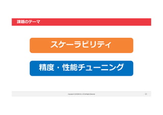 Copyright © LOCKON CO.,LTD.All Rights Reserved.
課題のテーマ
22
スケーラビリティ
精度・性能チューニング
 