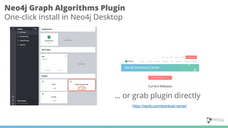 Neo4j Graph Algorithms Plugin
One-click install in Neo4j Desktop
… or grab plugin directly
https://neo4j.com/download-center/
 