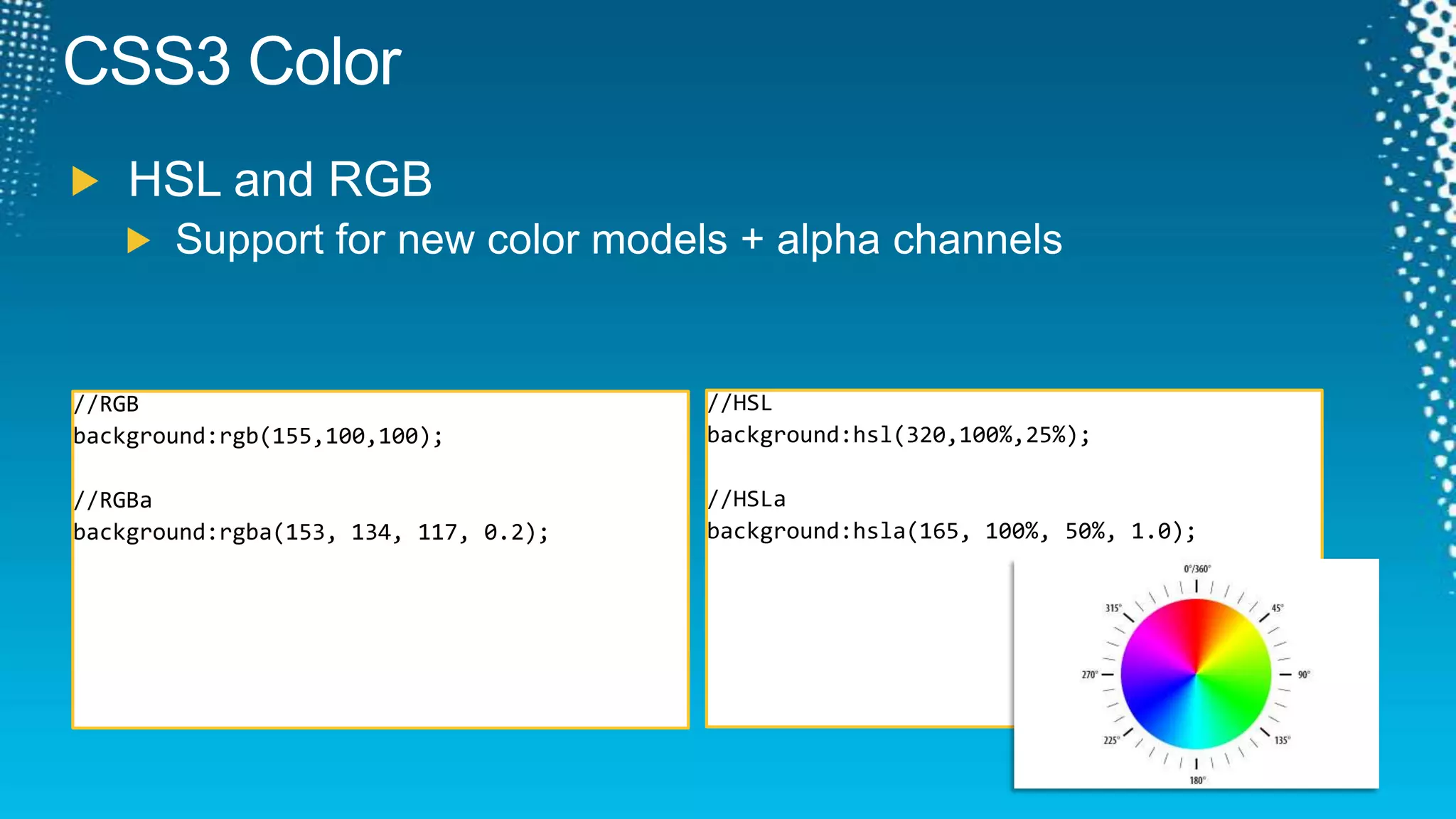 HTML5 FormsImproved usabilityUneven support across browsers<form name="f"> <input id="q" autofocus> <!--Technique to support older browsers--> <script> if (!("autofocus" in document.createElement("input"))) {document.getElementById("q").focus(); } </script> <input type="submit" value="Go"></form>Safe to use today!