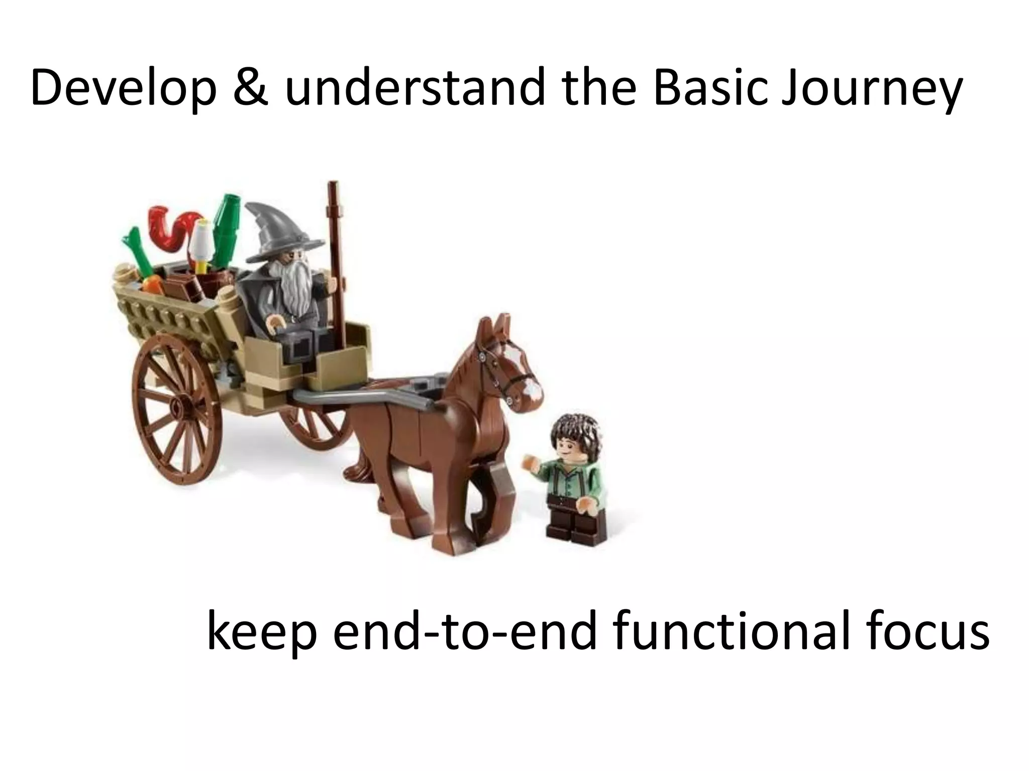 Develop & understand the Basic Journey
keep end-to-end functional focus